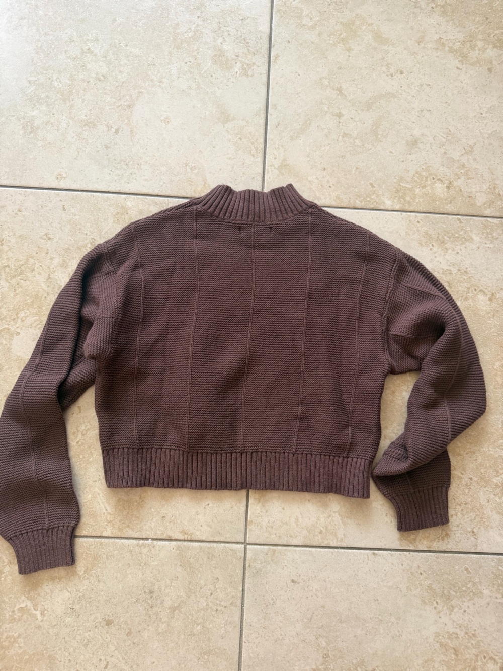 LA Hearts Cropped Rib-Knit Women's Sweater in Dark Brown